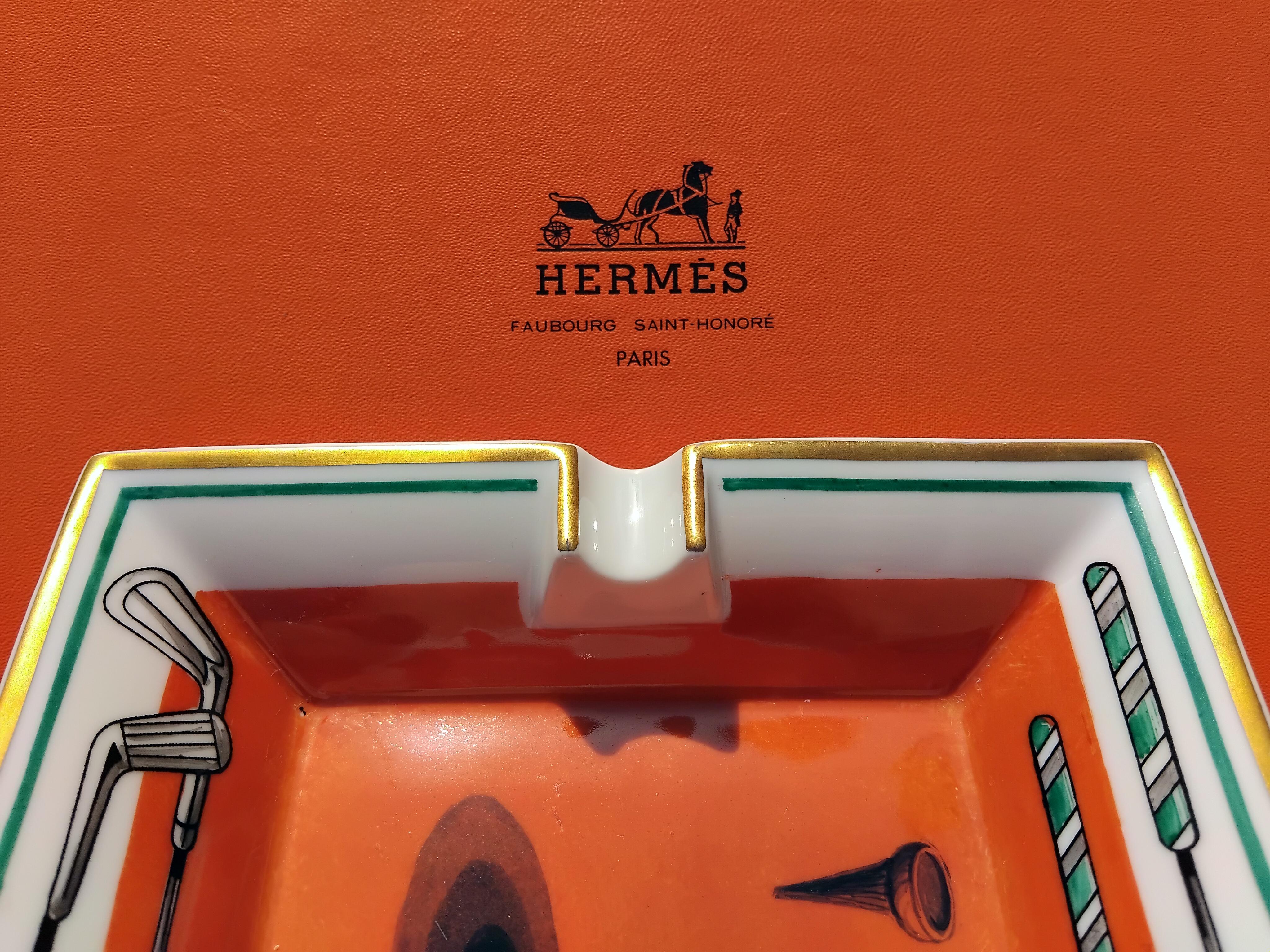 Hermès Golf Print Cigar Ashtray Change Tray Porcelain Gold 4
