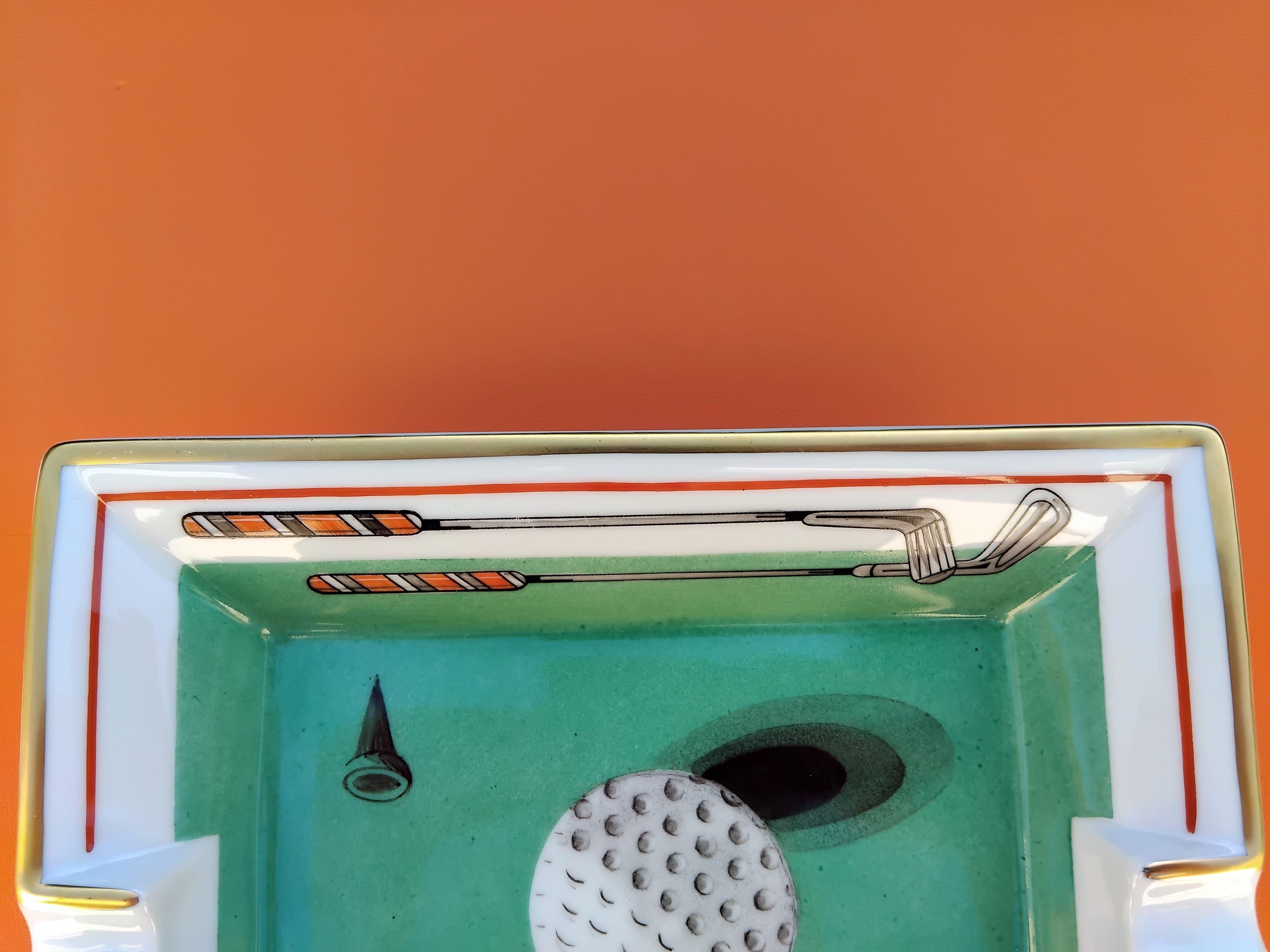 Hermès Golf Print Cigar Ashtray Change Tray Porcelain Gold 5