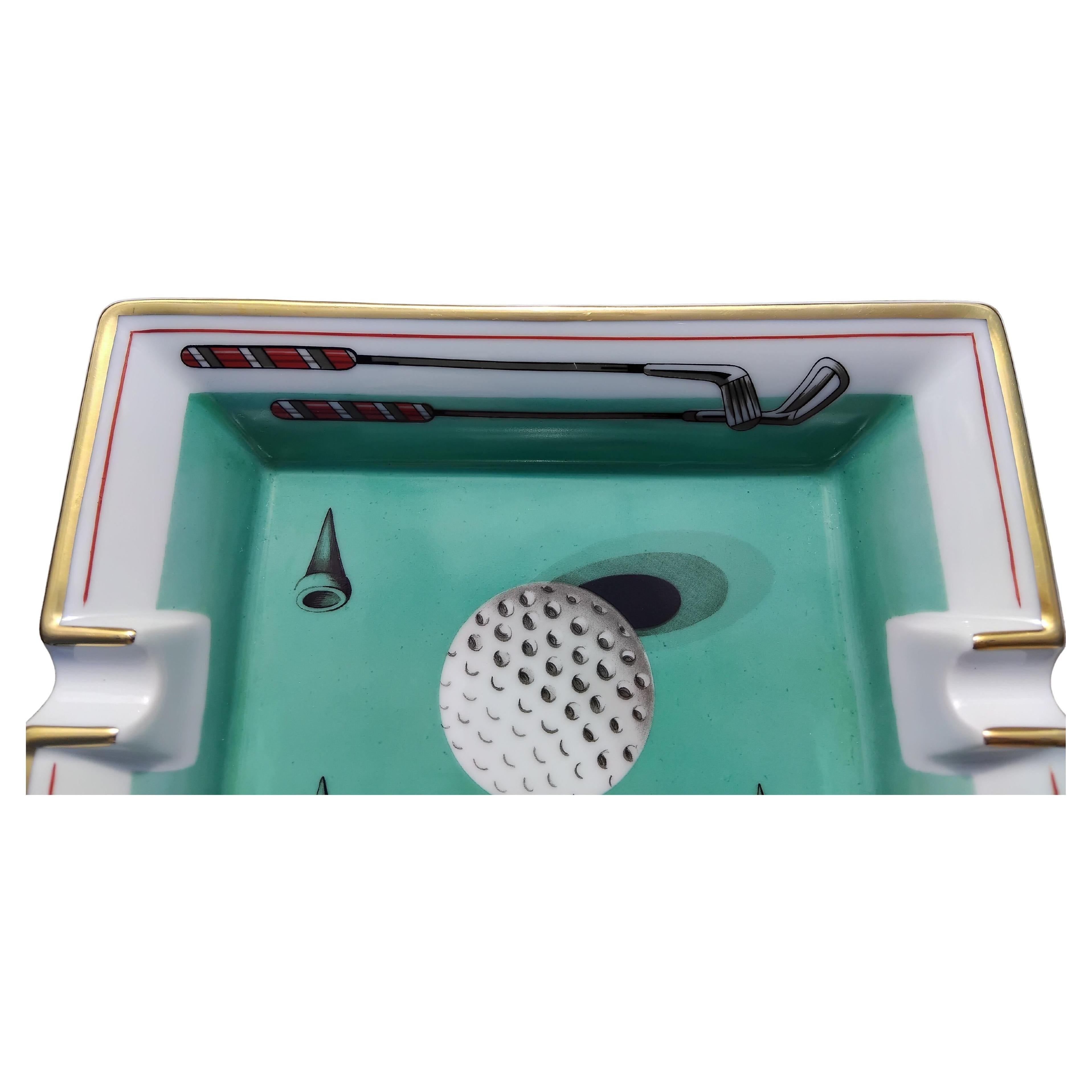 Hermès Golf Print Cigar Ashtray Change Tray Porcelain Gold 4