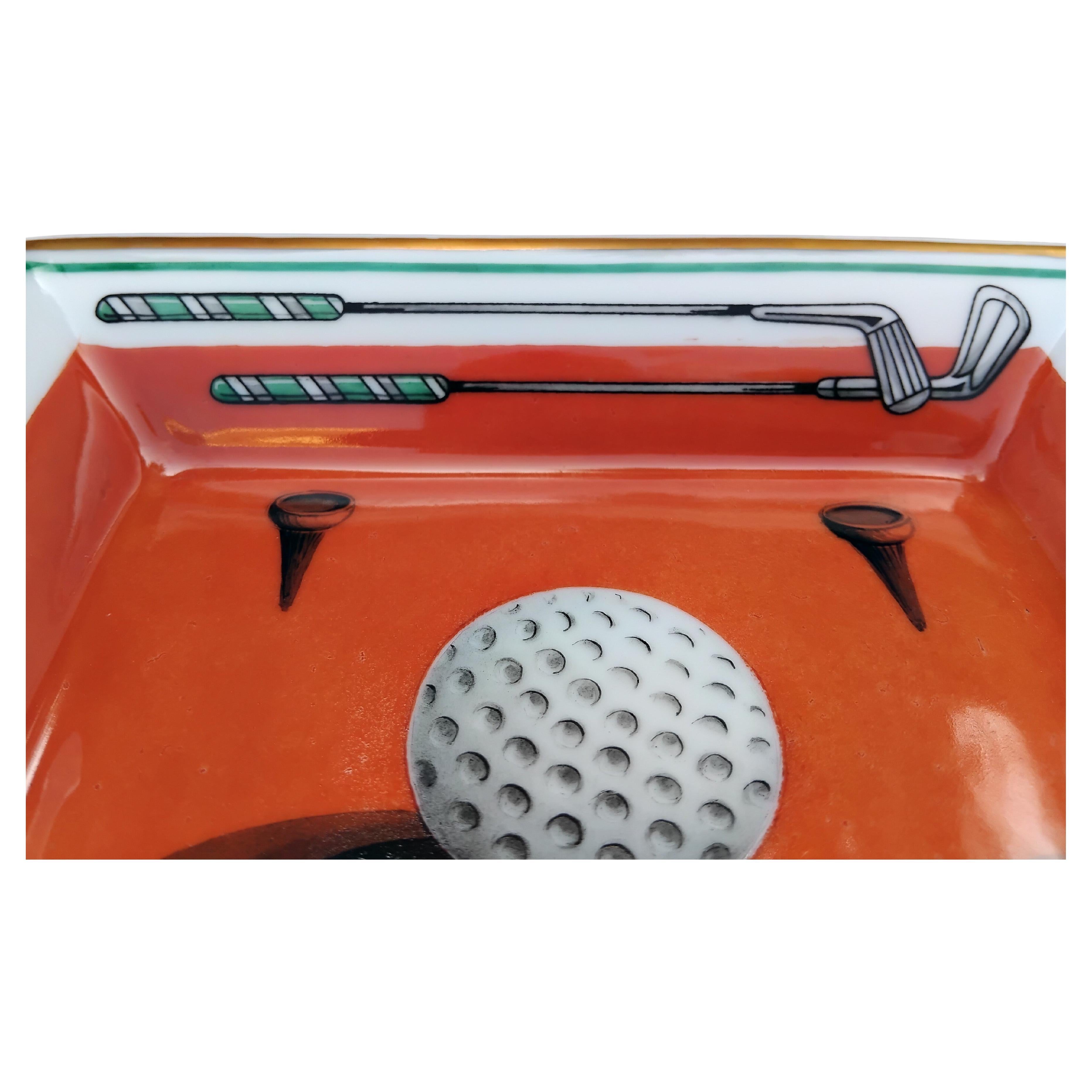 Hermès Golf Print Cigar Ashtray Change Tray Porcelain Gold 5