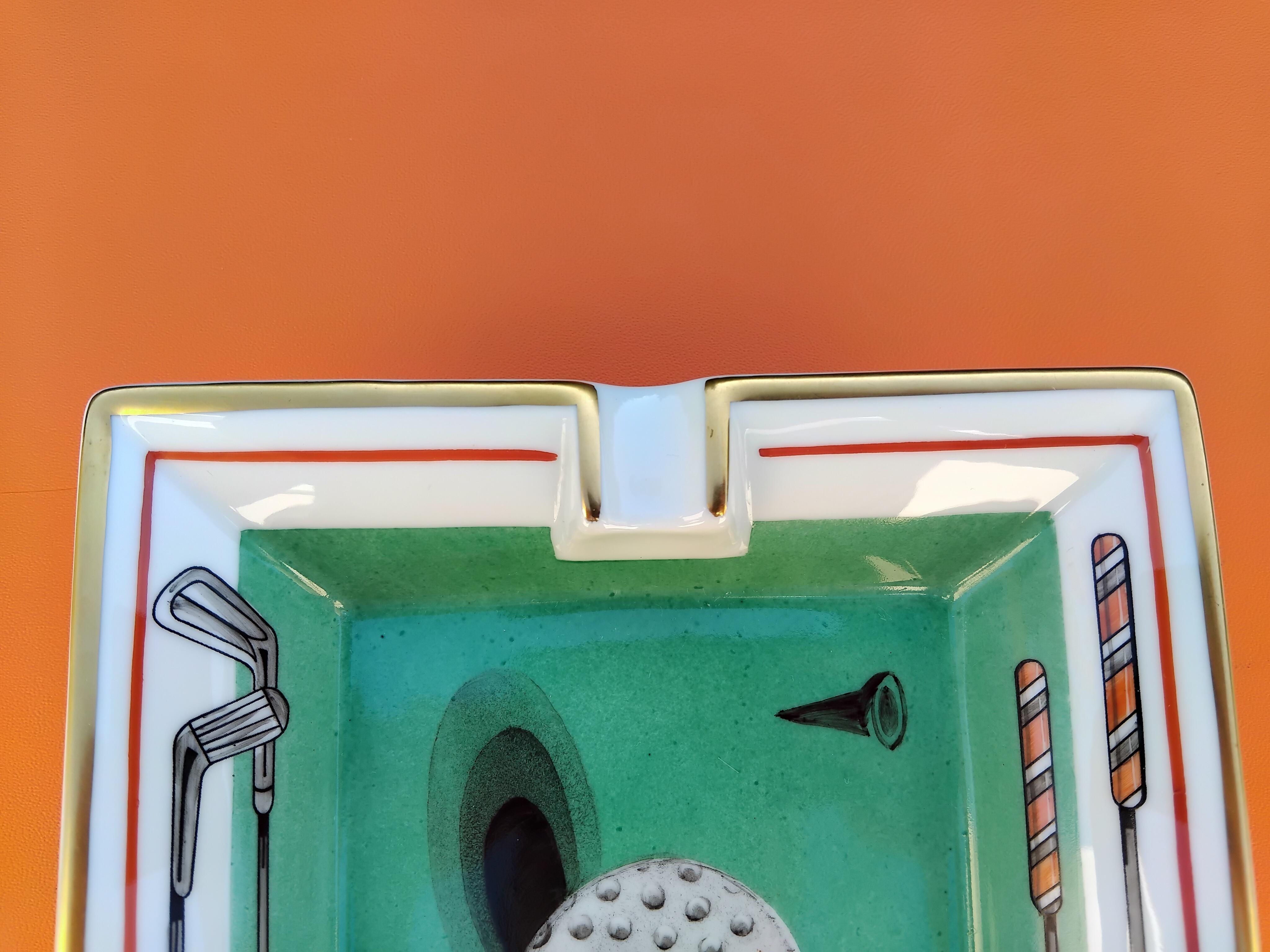 Hermès Golf Print Cigar Ashtray Change Tray Porcelain Gold 6
