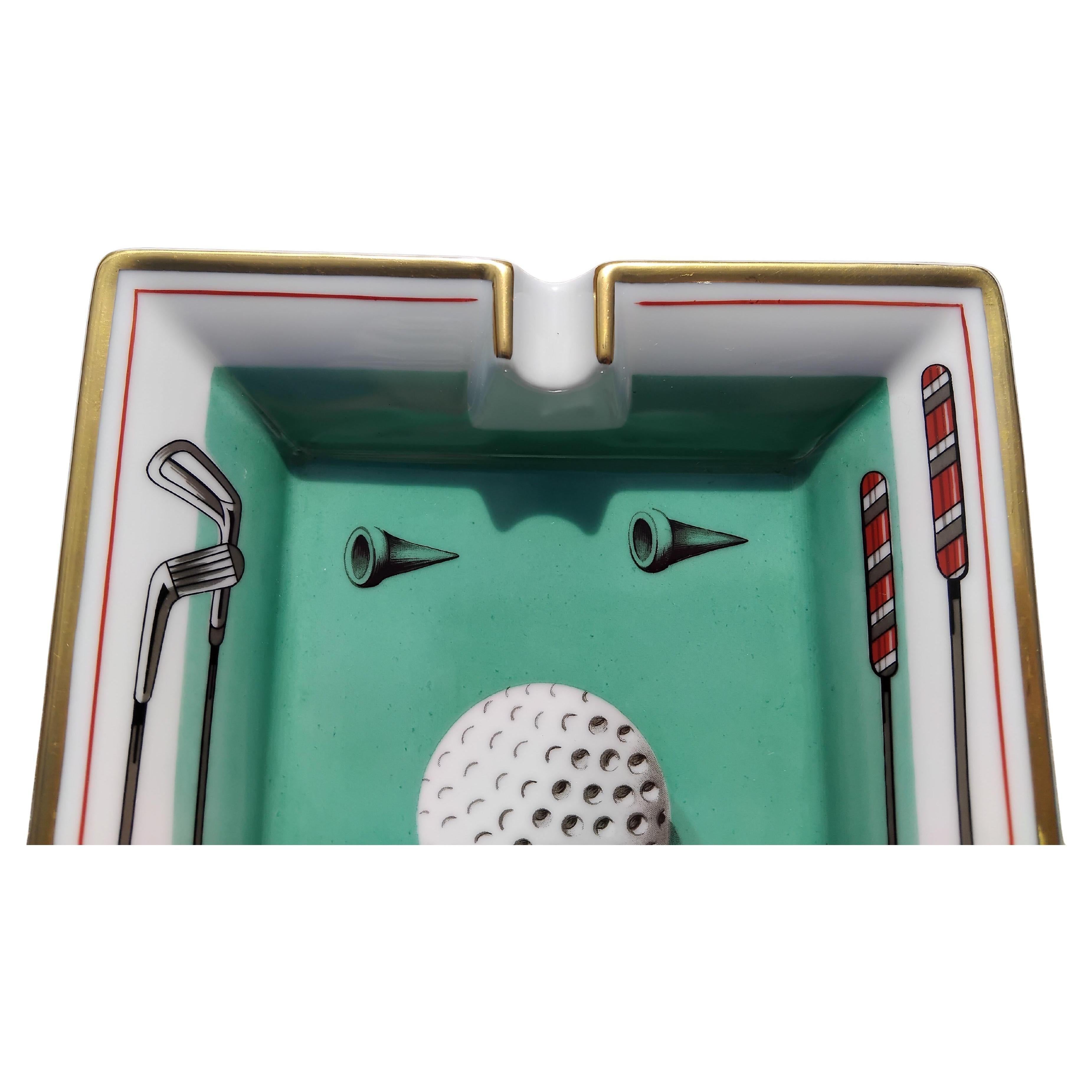 Hermès Golf Print Cigar Ashtray Change Tray Porcelain Gold 5