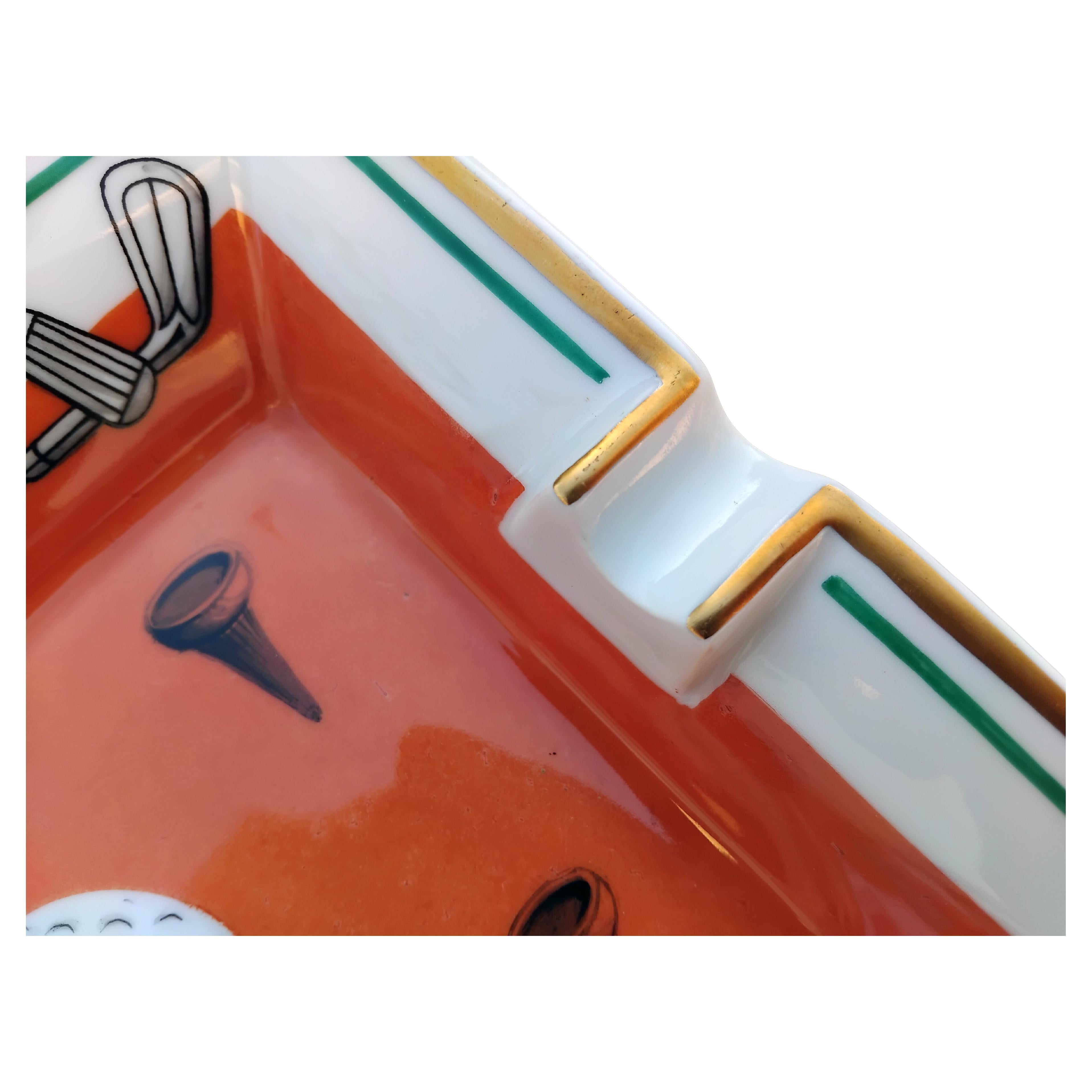 Hermès Golf Print Cigar Ashtray Change Tray Porcelain Gold 6