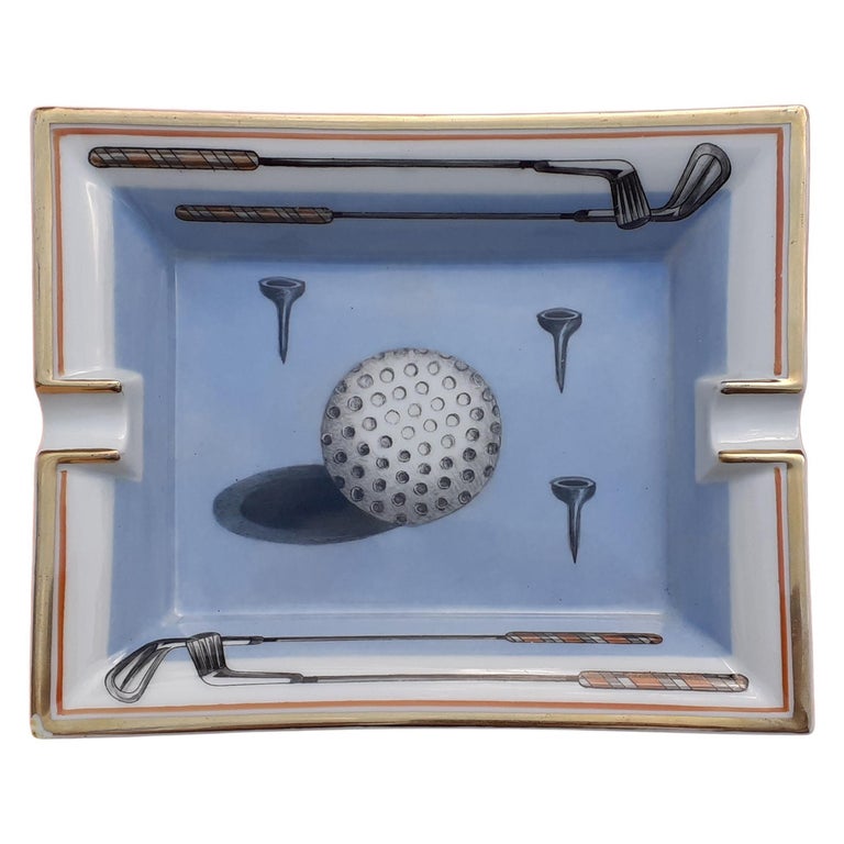 Hermès Golf Print Cigar Ashtray Change Tray Porcelain Gold