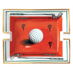 Vintage Hermès Golf Print Cigar Ashtray Change Tray Porcelain Gold