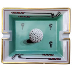 Hermès Golf Print Cigar Ashtray Change Tray Porcelain Gold