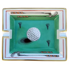 Hermès Golf Print Zigarren Aschenbecher ändern Tablett Porzellan Gold