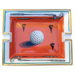 Hermès Golf Print Zigarren Aschenbecher ändern Tablett Porzellan Gold