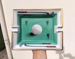 Hermès Golf Print Cigar Ashtray Change Tray Porcelain Gold