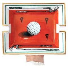 Hermès Golf Print Cigar Ashtray Change Tray Porcelain Gold