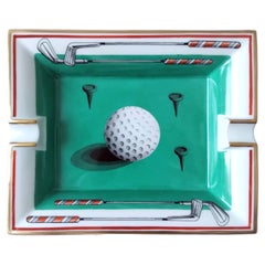 Hermès Golf Print Cigar Ashtray Change Tray Porcelain Gold