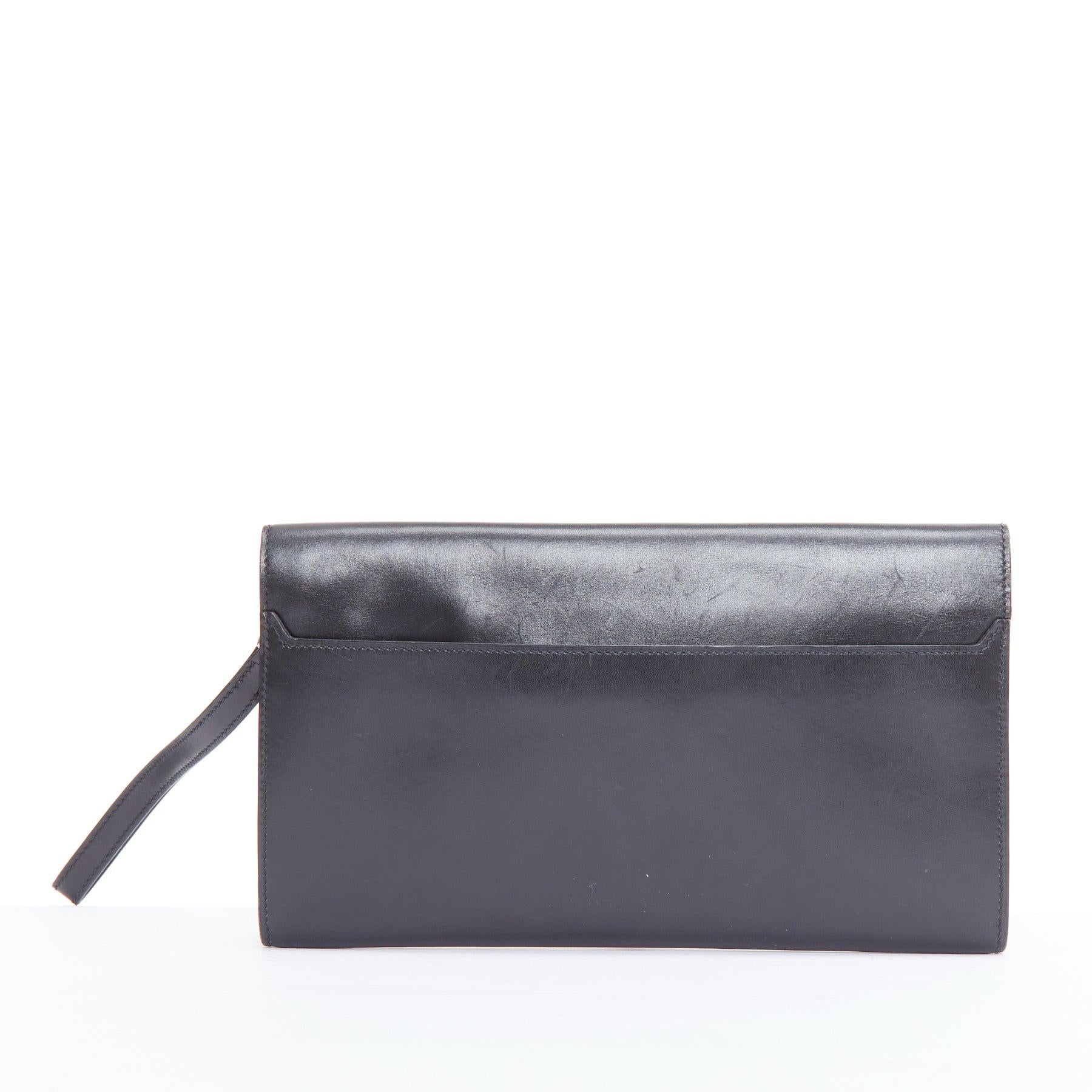 HERMES Goodlock black box leather silver hardware wristlet clutch bag In Fair Condition For Sale In Hong Kong, NT