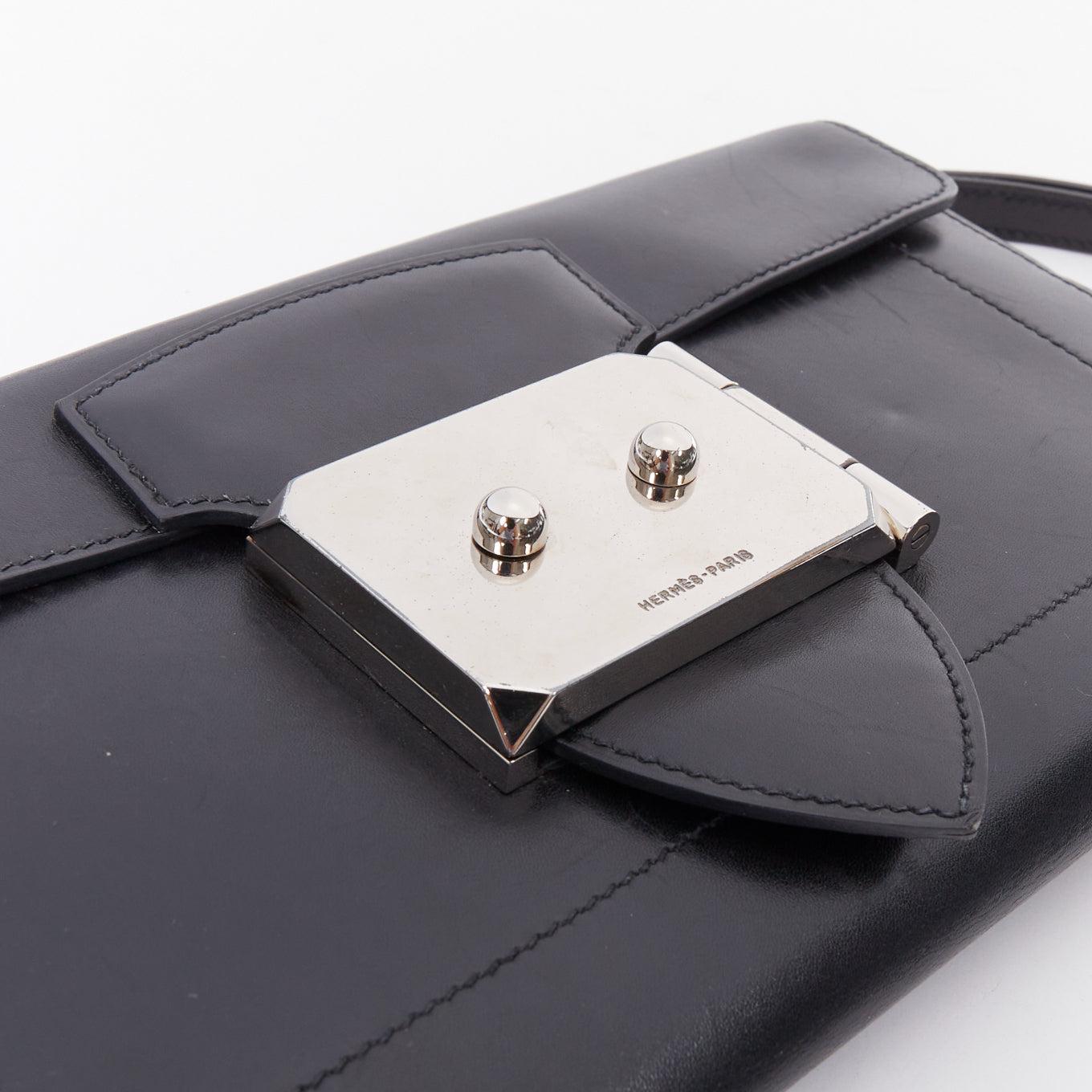 HERMES Goodlock black box leather silver hardware wristlet clutch bag For Sale 1