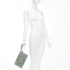 HERMES Goodlock Porosus mint green scaled leather PHW push clasp wrist clutch