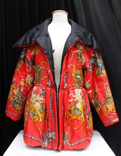 Hermès gorgeous silk down jacket with “Les Fêtes du Roi-Soleil” print