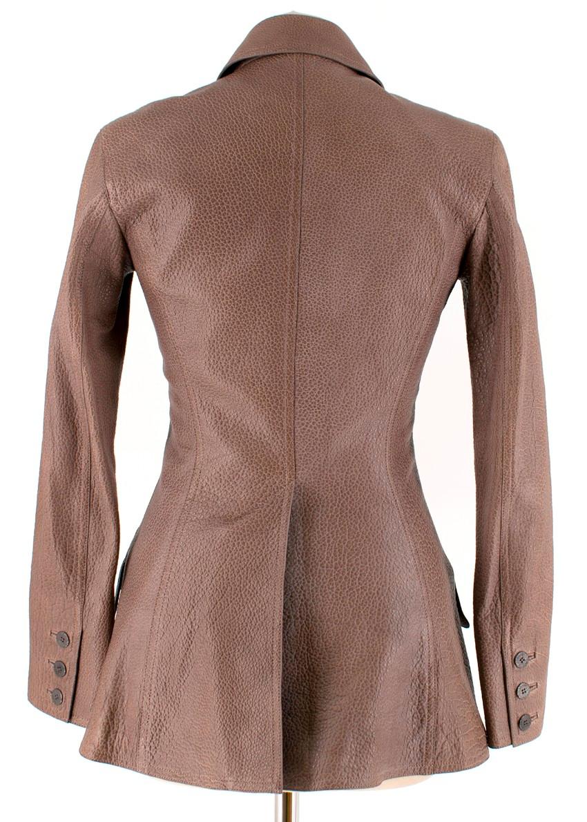 Brown Hermes grained bison leather jacket FR 34