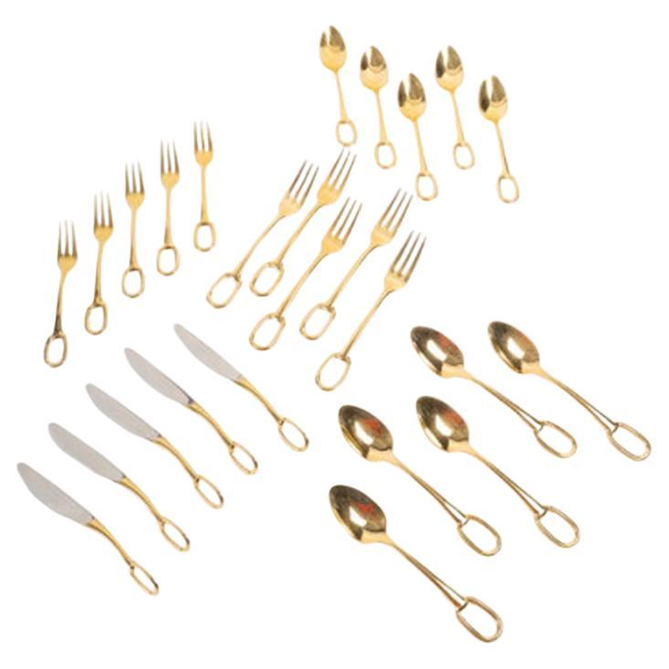 Service à dessert Hermes "Grand Attelage" 25 pièces en métal doré