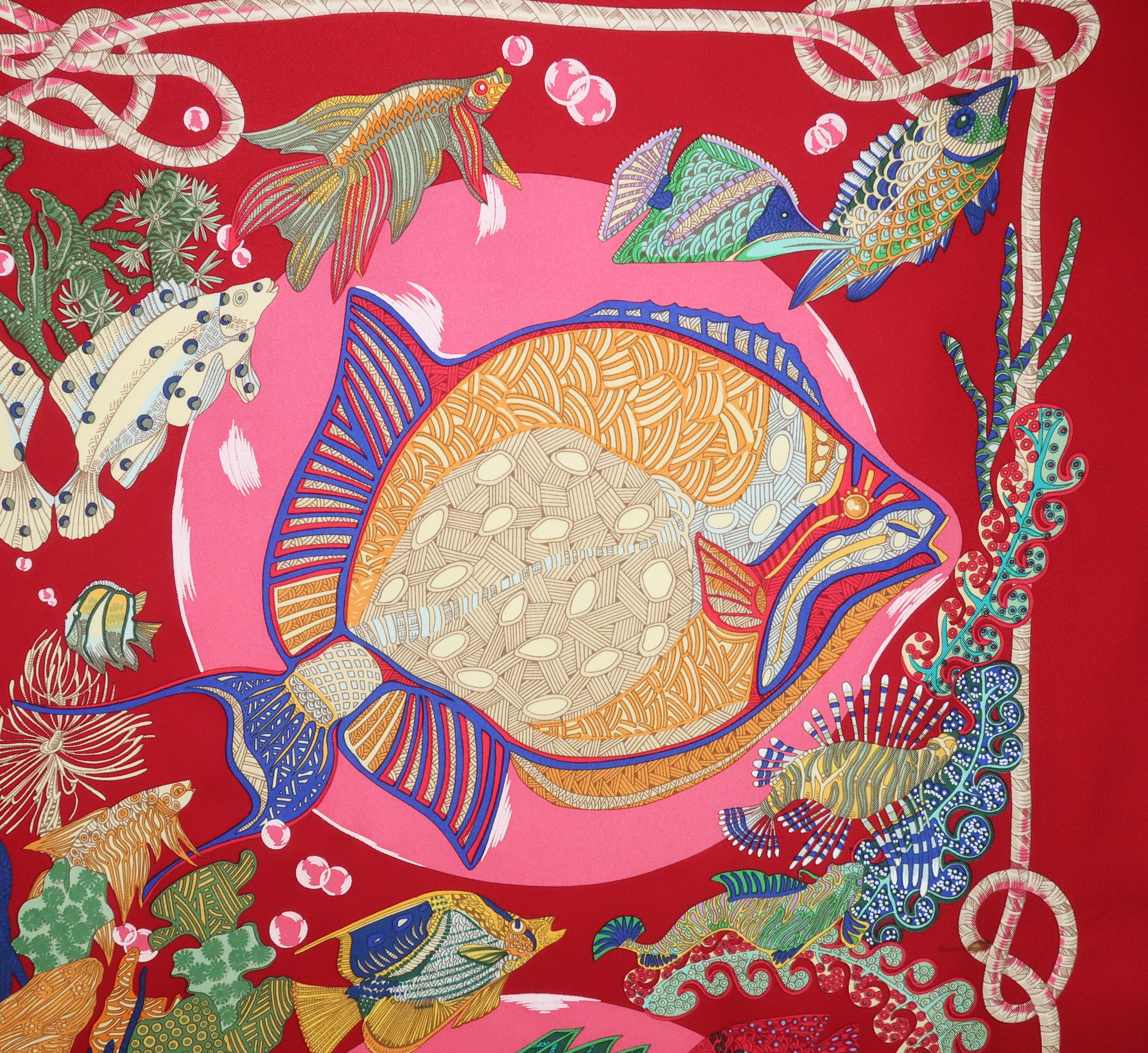 Hermès 'Grand Fonds' by Annie Faivre Silk Scarf, 1992 In Good Condition In Atlanta, GA