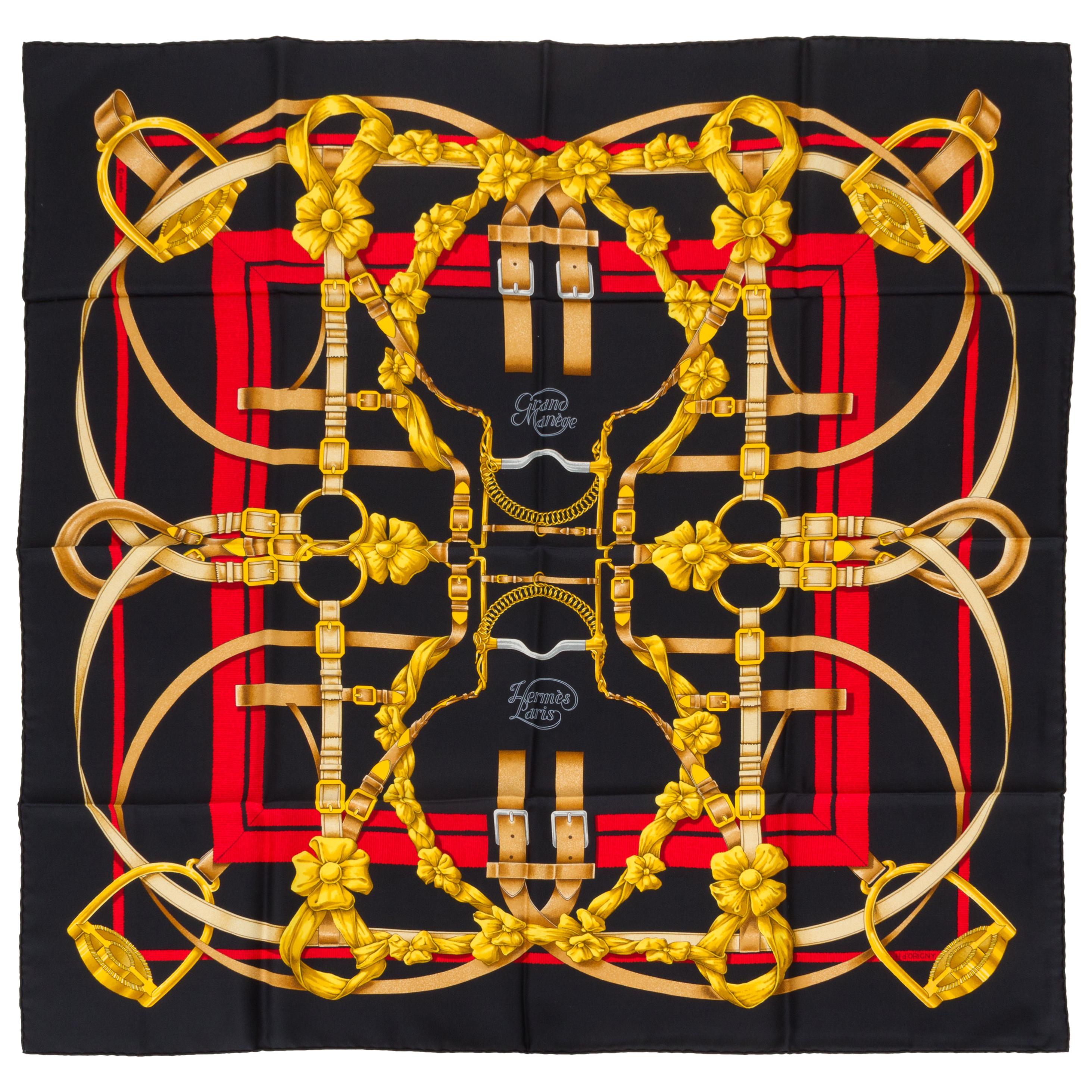 Hermès Grand Manege Black Silk Scarf