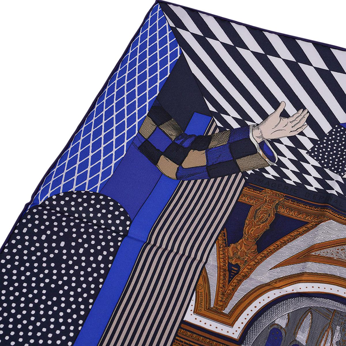 Hermes Grand Theatre Nouveau Scarf Blue Royal / Mordore / Blanc Silk 90 6