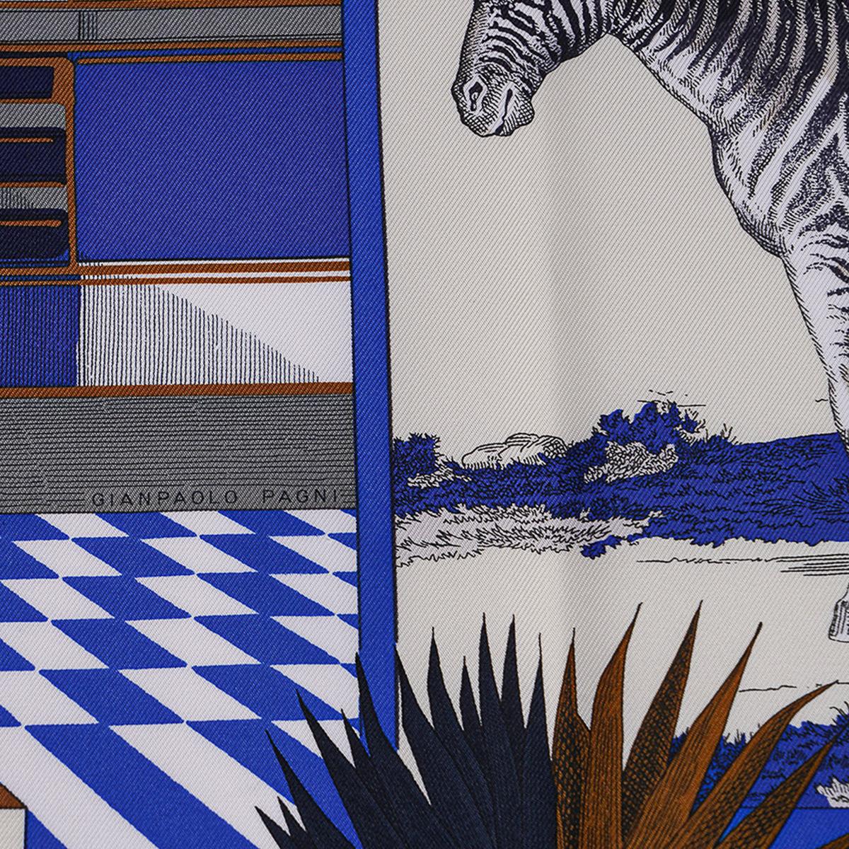 Hermes Grand Theatre Nouveau Scarf Blue Royal / Mordore / Blanc Silk 90 3