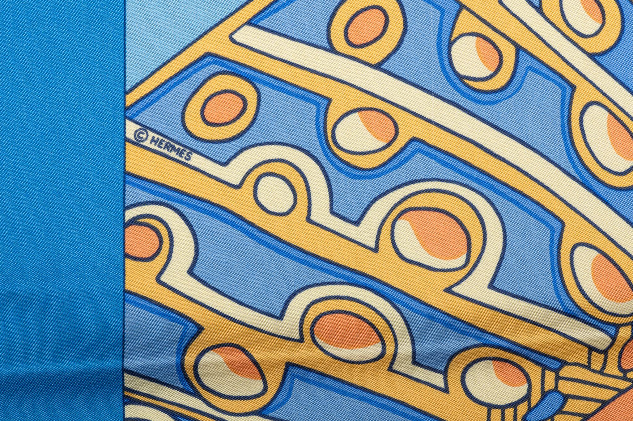Hermès Grands Fonds Blue Silk Scarf In Excellent Condition For Sale In West Hollywood, CA