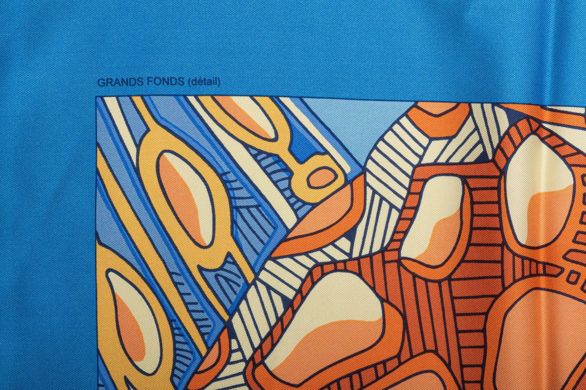 Hermès Grands Fonds Blue Silk Scarf In Excellent Condition For Sale In West Hollywood, CA