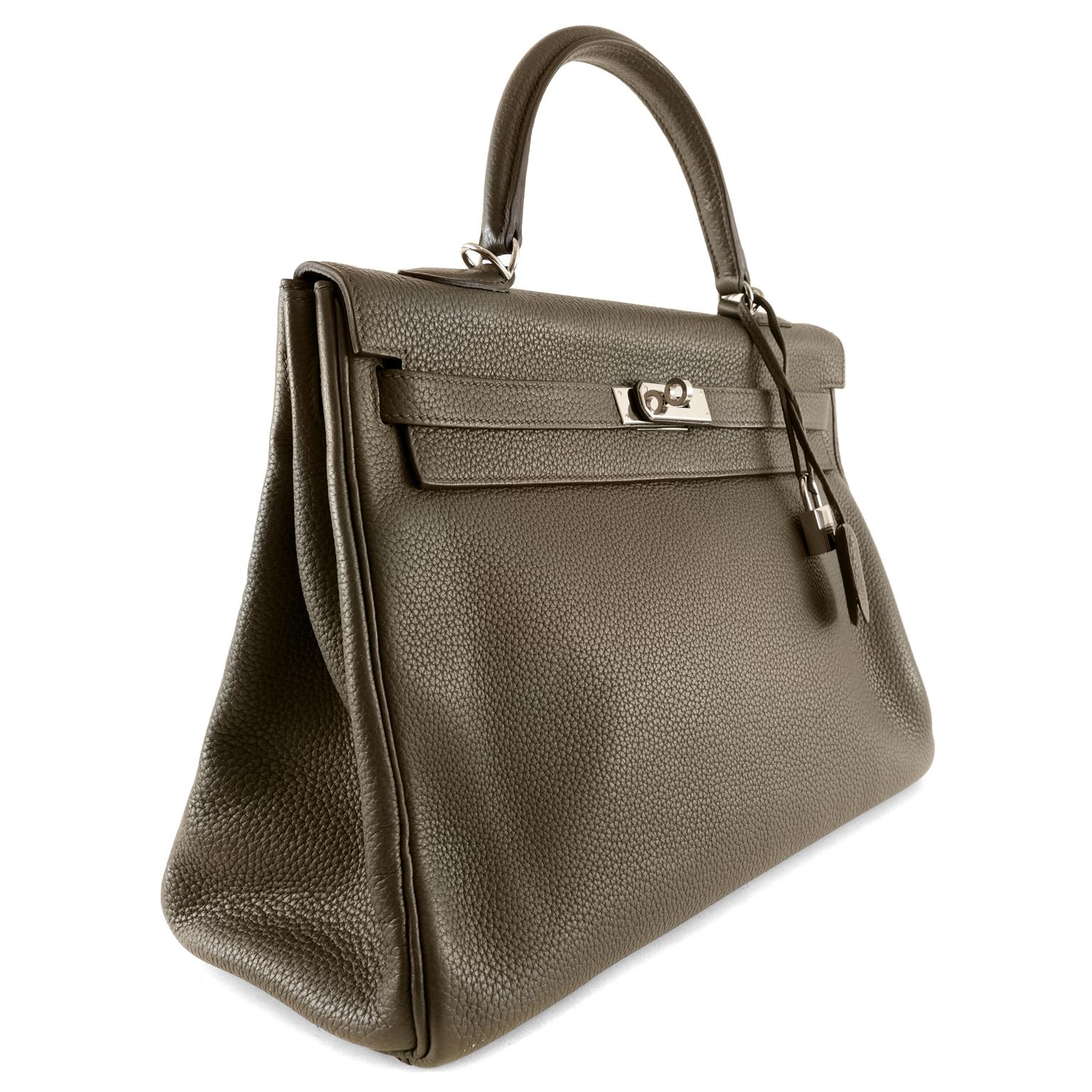 Brown Hermès Graphite Clemence 35 cm  Kelly Bag