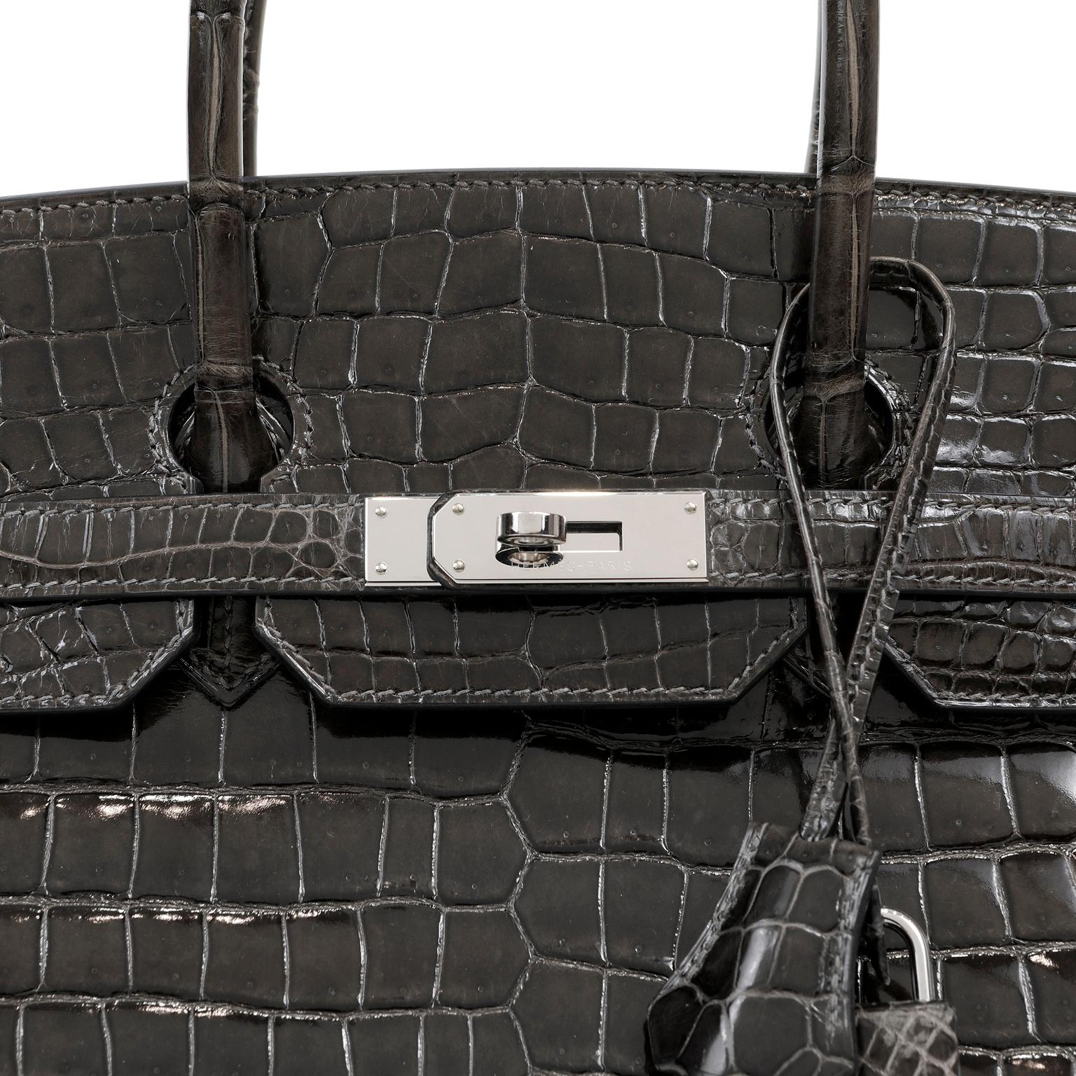 Black Hermès Graphite Crocodile 35 cm Birkin with Palladium Hardware