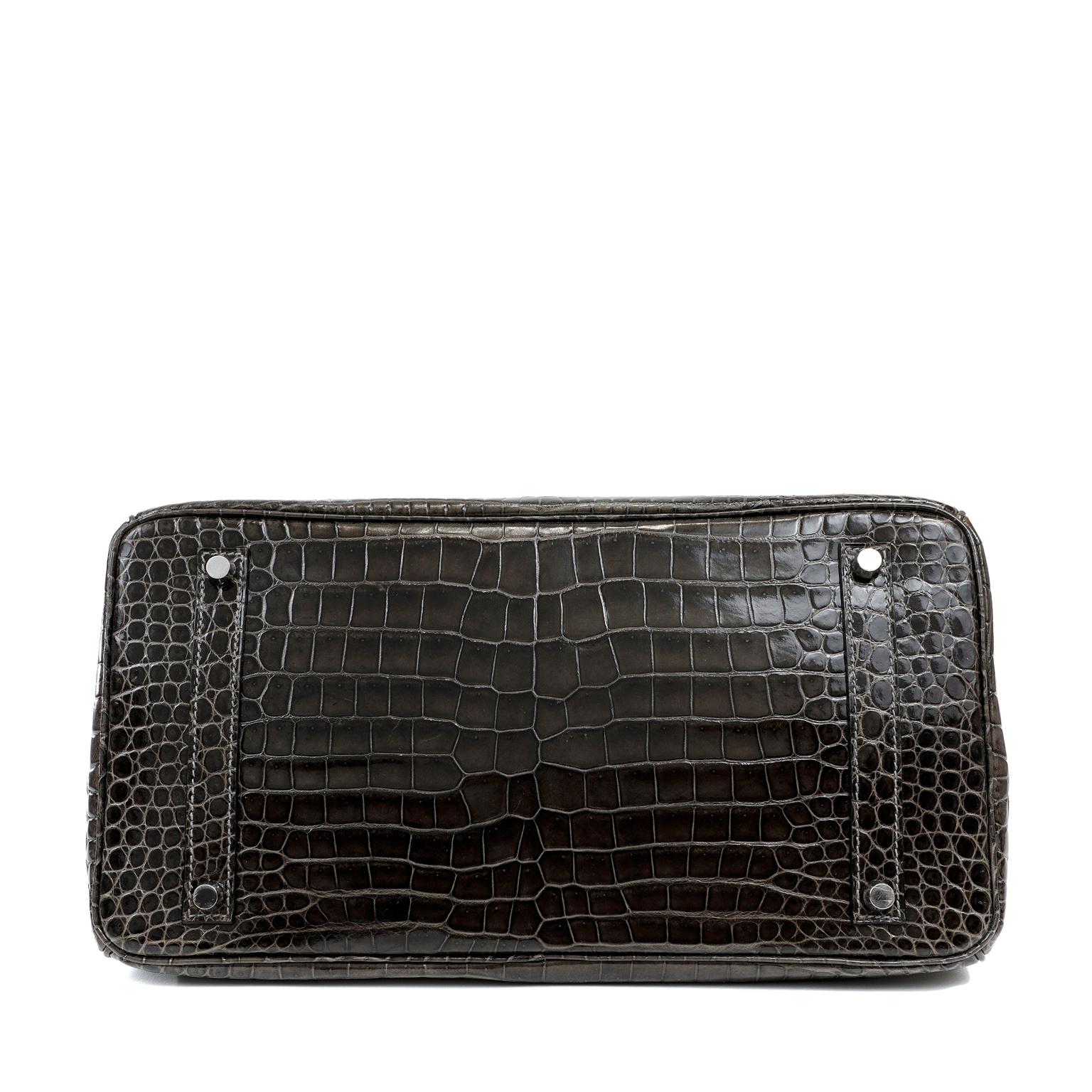 Women's Hermès Graphite Crocodile 35 cm Birkin with Palladium Hardware