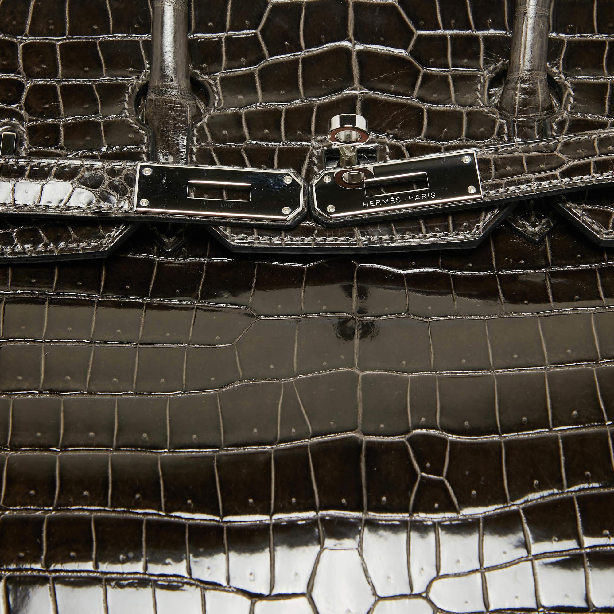 Birkin 35 Tasche von Hermes Graphit Krokodil Porosus Palladium Finish im Angebot 8
