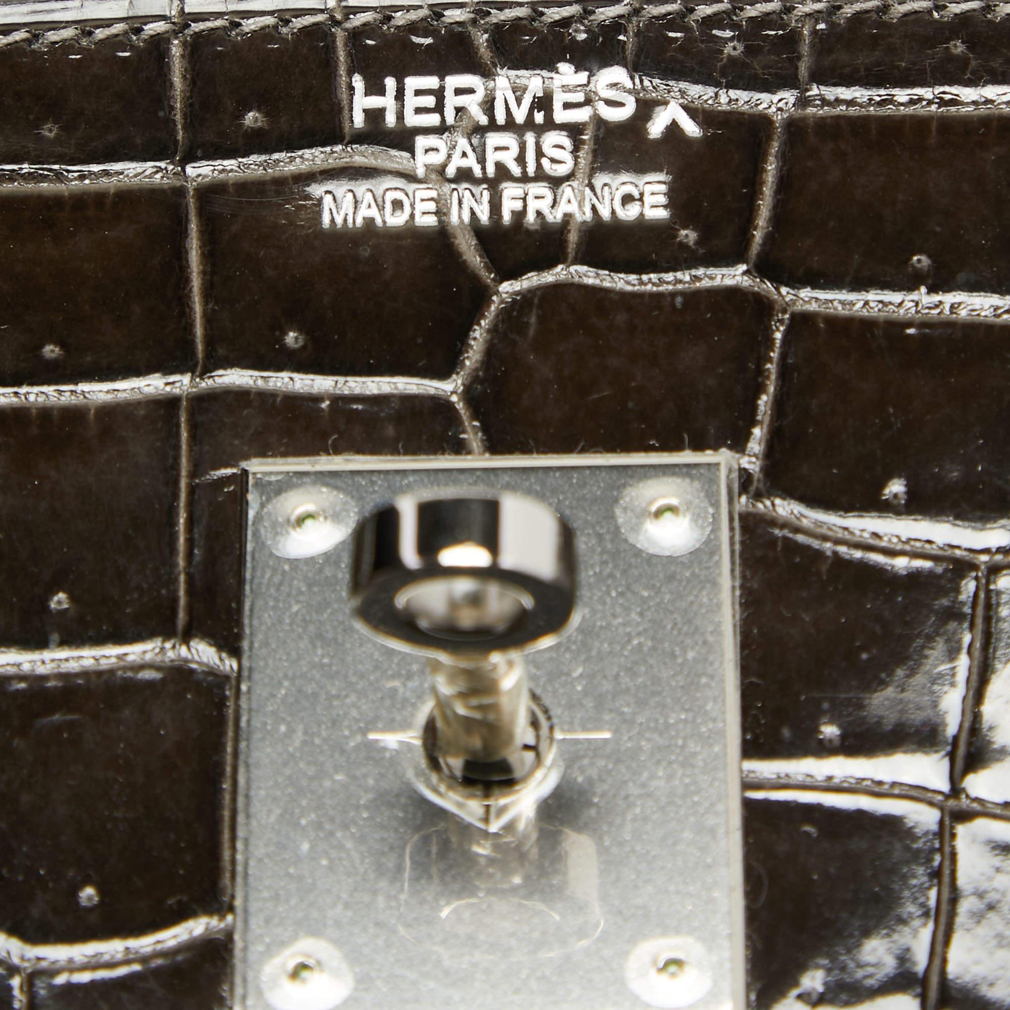 Birkin 35 Tasche von Hermes Graphit Krokodil Porosus Palladium Finish im Angebot 2