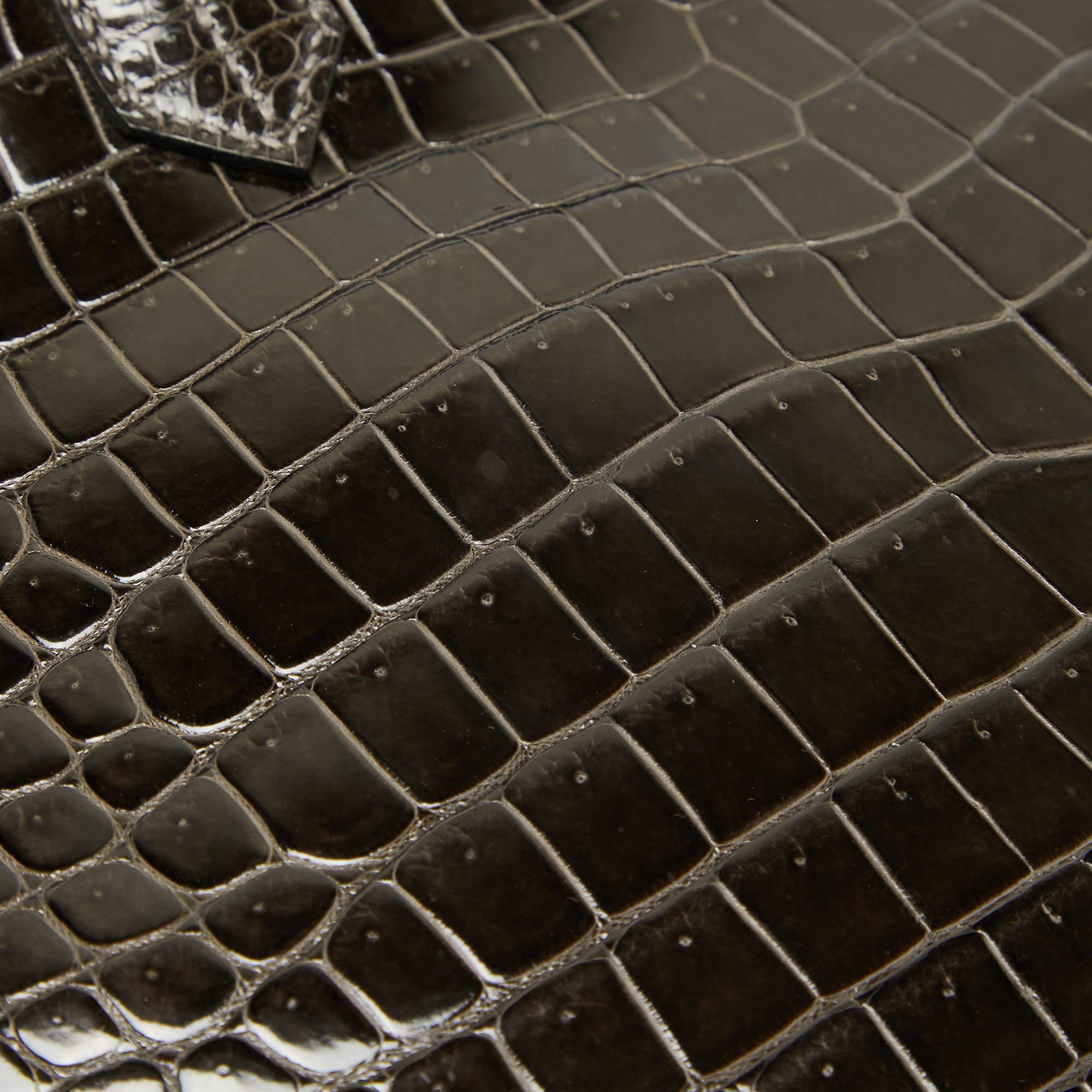 Hermes Graphite Crocodile Porosus Palladium Finish Birkin 35 Bag For Sale 4