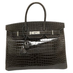 Hermes Graphite Crocodile Porosus Palladium Finish Birkin 35 Bag