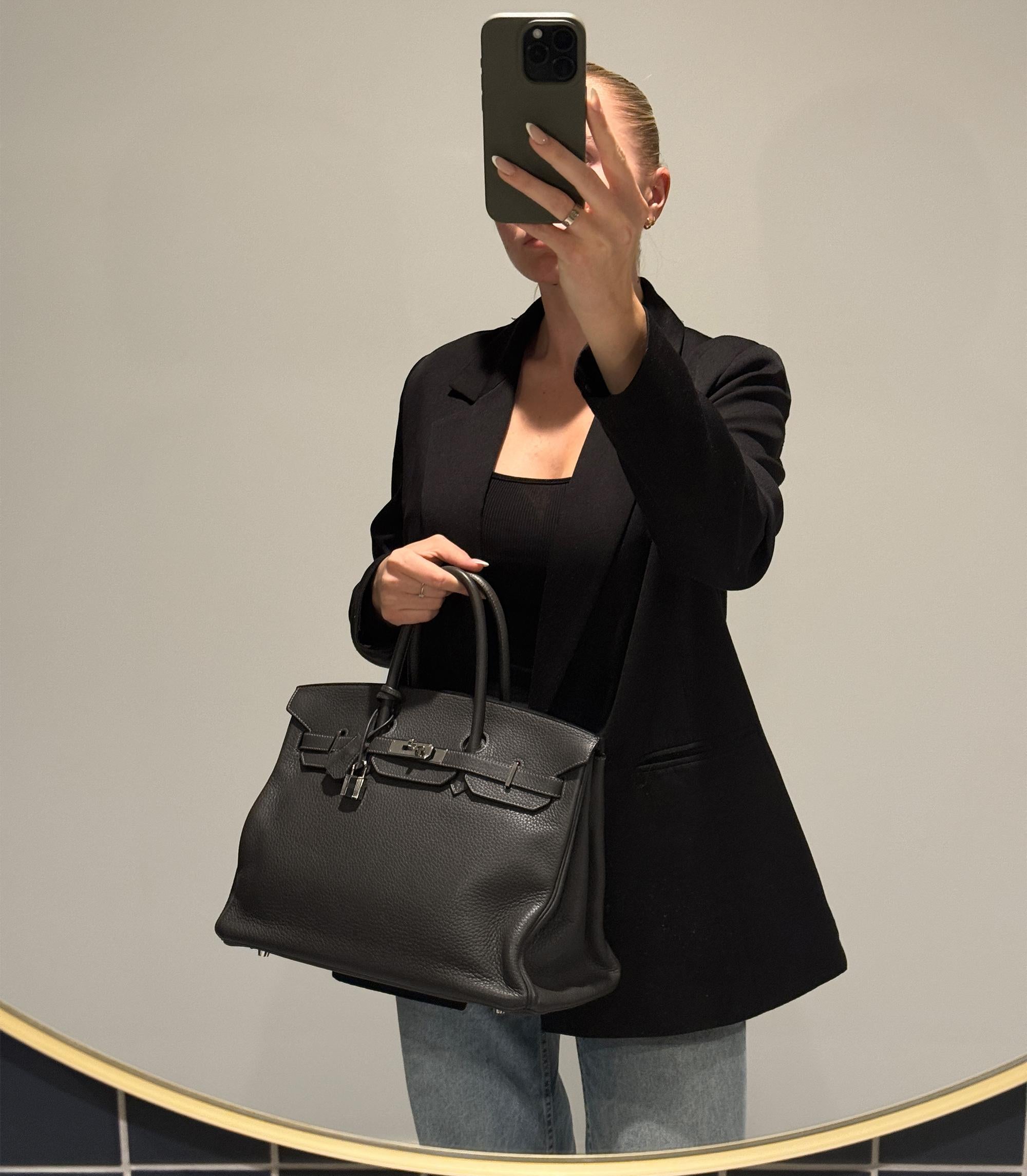 Hermès Graphit Grau Clemence Leder Birkin 35cm Retourne im Angebot 5