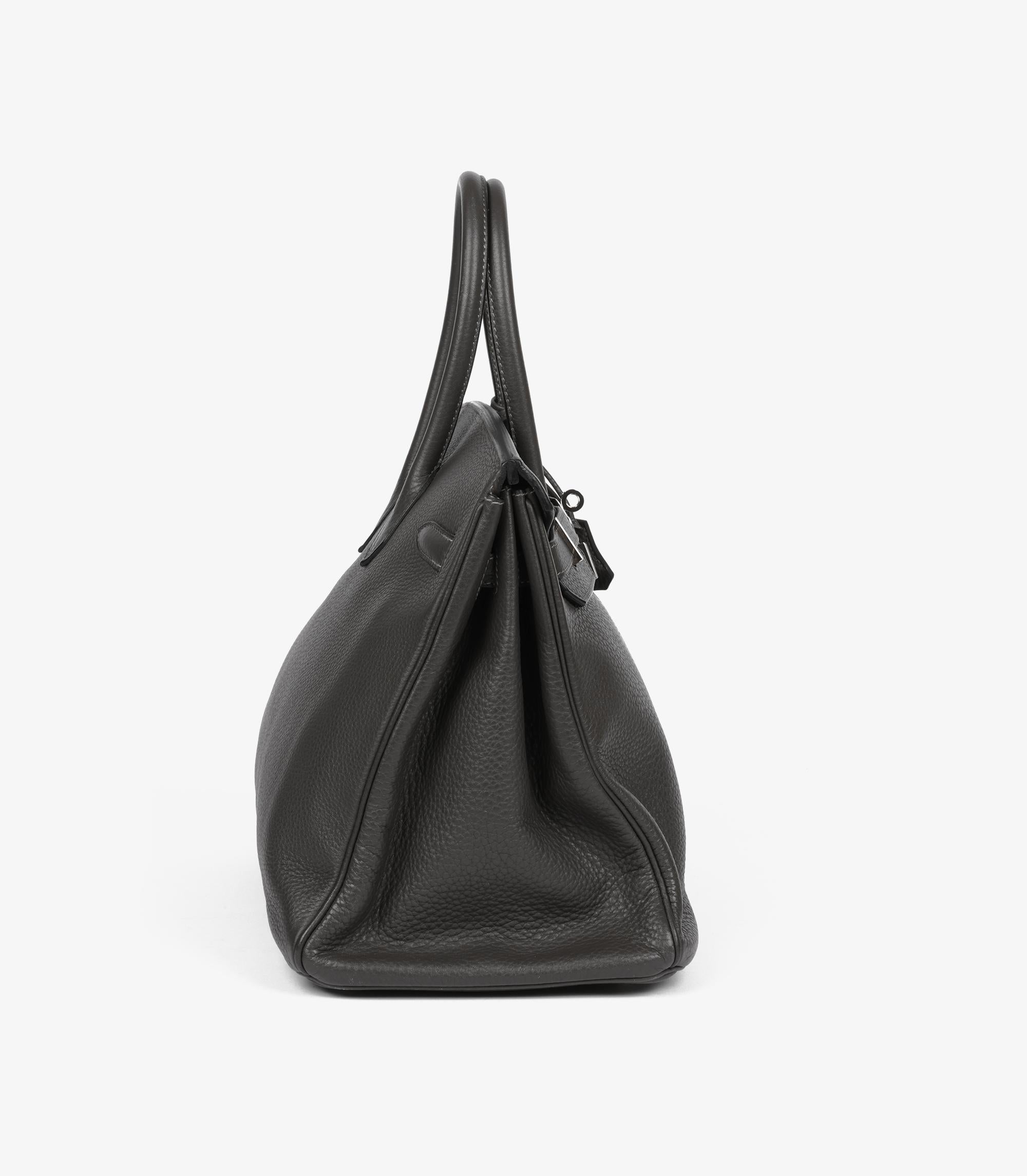 Black Hermès Graphite Grey Clemence Leather Birkin 35cm Retourne For Sale