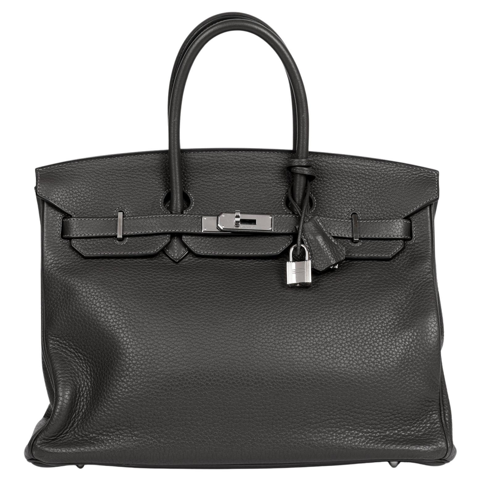 Hermès Graphite Grey Clemence Leather Birkin 35cm Retourne For Sale