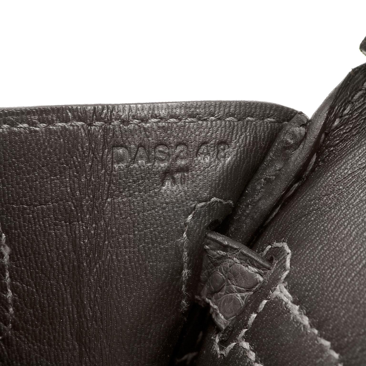 Gray  Hermès Graphite Matte Crocodile 25 cm Birkin Bag