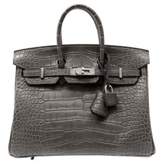  Hermès Graphite Matte Crocodile 25 cm Birkin Bag