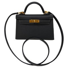 Hermès Mini Kelly Bag Vintage Black Lizard Gold Hdw 20 cm