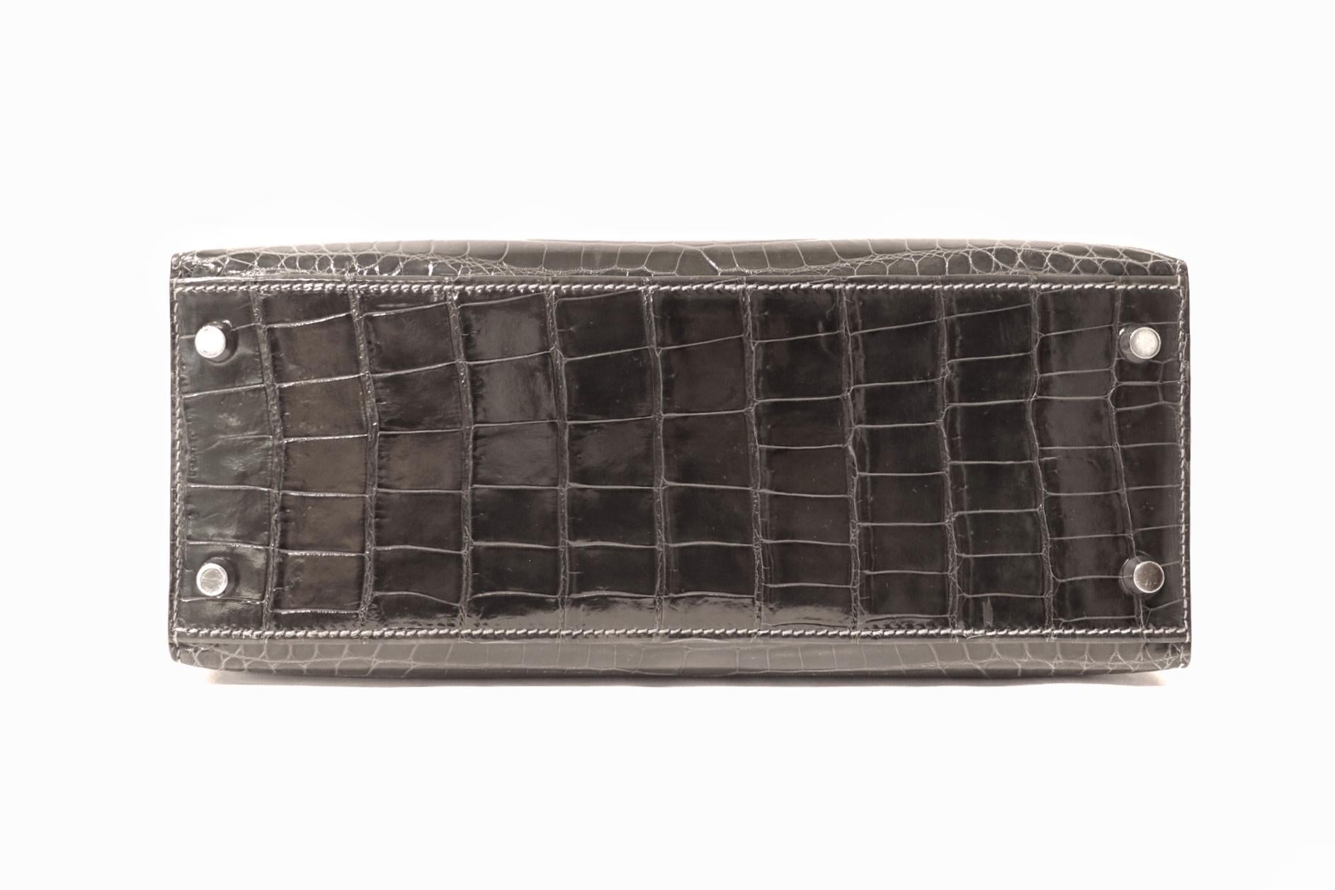 Black  Hermès Graphite Niloticus Crocodile 32 cm Kelly Bag