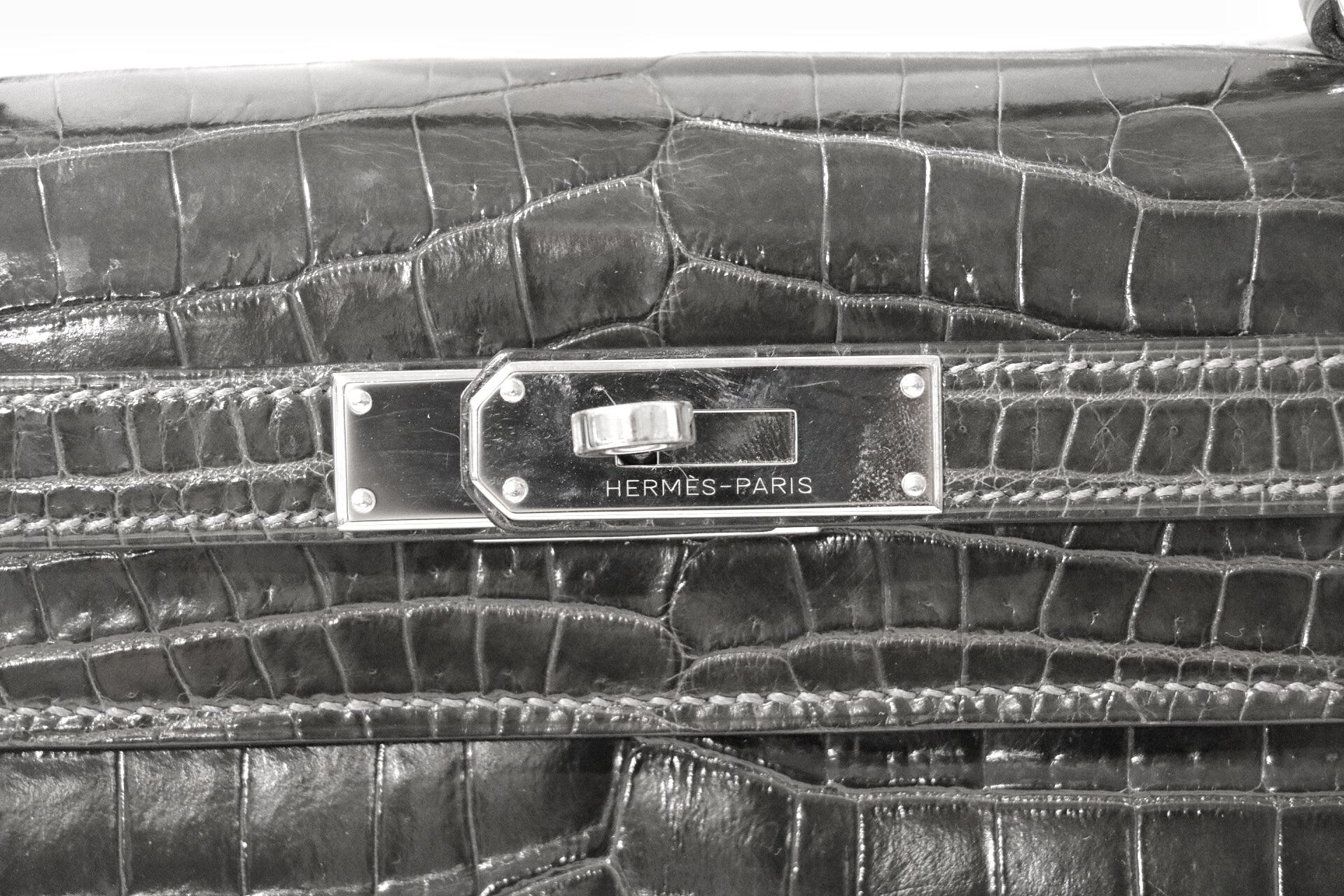  Hermès Graphite Niloticus Crocodile 32 cm Kelly Bag In Excellent Condition In Palm Beach, FL