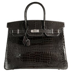 Hermès Graphite Shiny Porosus Crocodile Birkin 35 PHW