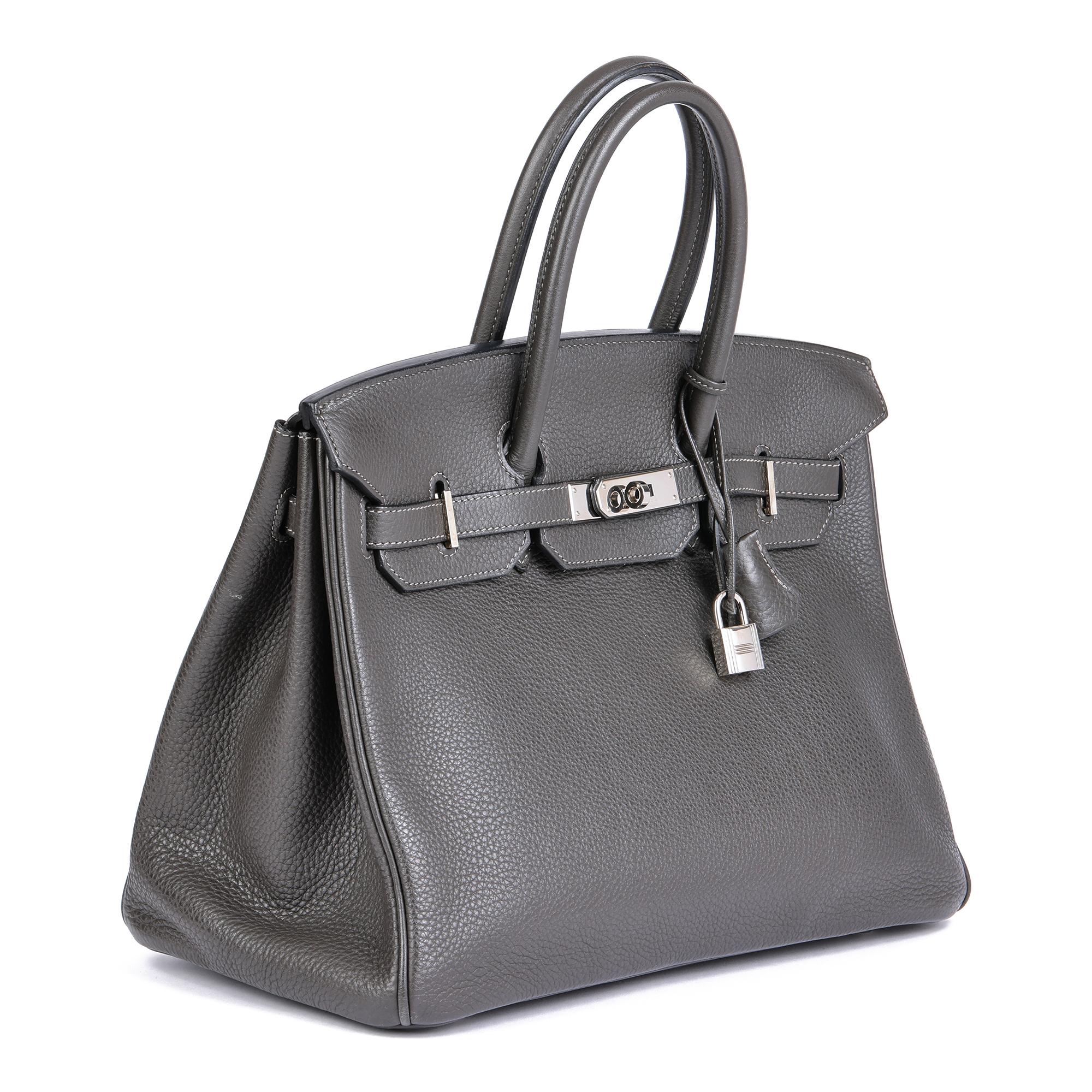 HERMES
Graphite Togo Leather Birkin 35cm 

Xupes Reference: HB4701
Serial Number: [K]
Age (Circa): 2007
Accompanied By: Hermès Dust Bag, Rain Cover, Padlock, Keys, Clochette, Care Booklet, Protective Felt 
Authenticity Details: Date Stamp (Made in