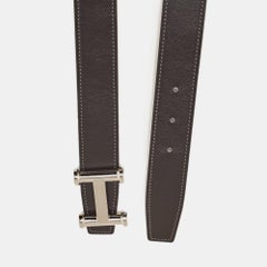Hermes Graphite/Vert De Gris Chamonix and Togo Leather Agora Buckle Belt 80 CM