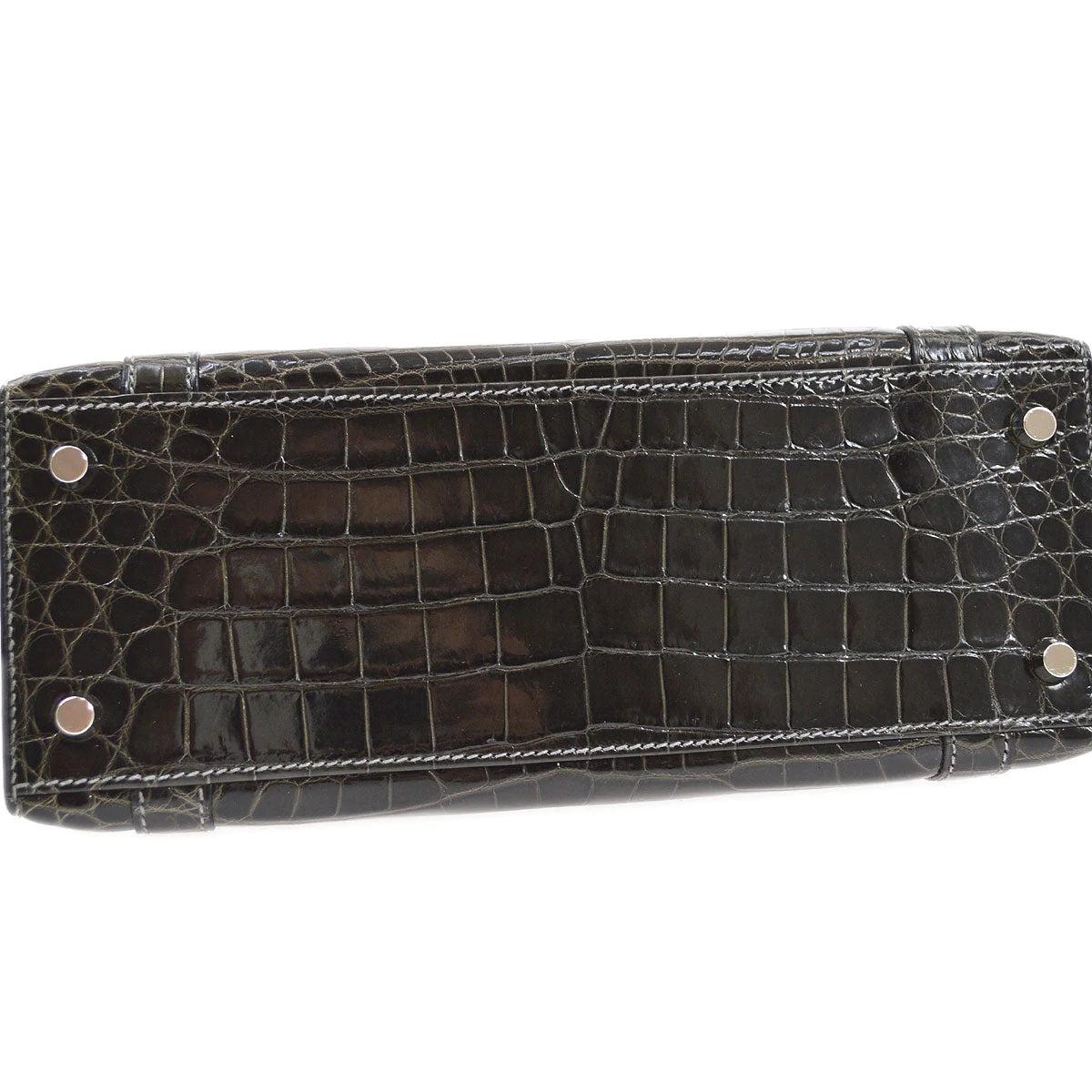 HERMES Gray Black Niloticus Crocodile Exotic Drag 27 Silver Top Handle Tote Bag In Good Condition For Sale In Chicago, IL