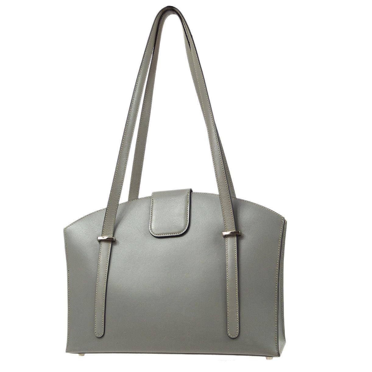 Women's HERMES Gray Box Calfskin Leather Palladium Hardware Lin Clock Shoulder Tote Bag