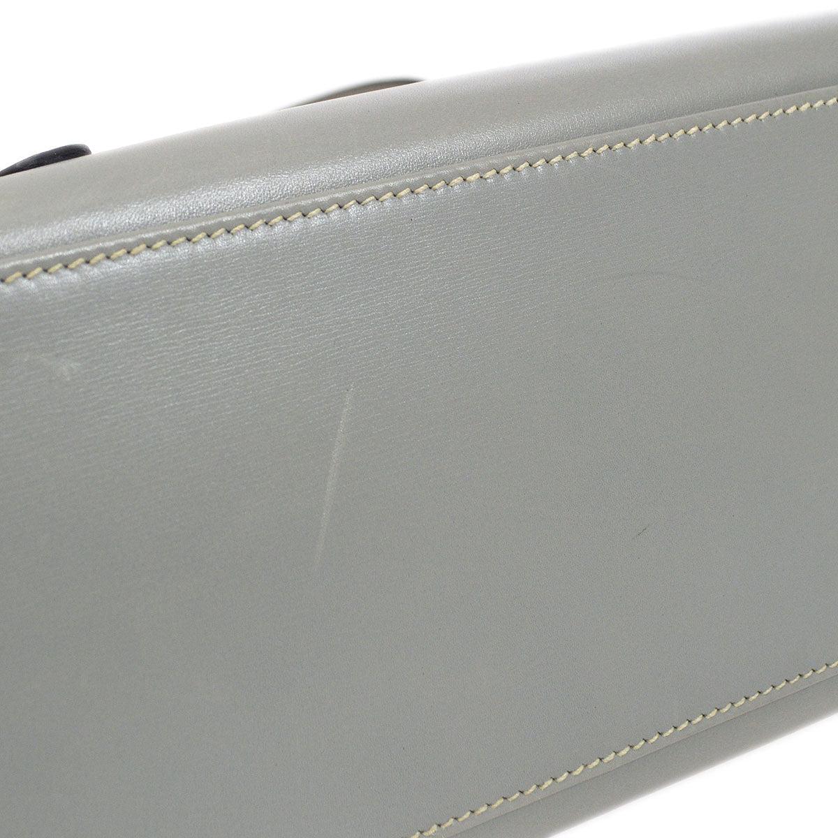 HERMES Gray Box Calfskin Leather Palladium Hardware Lin Clock Shoulder Tote Bag 1
