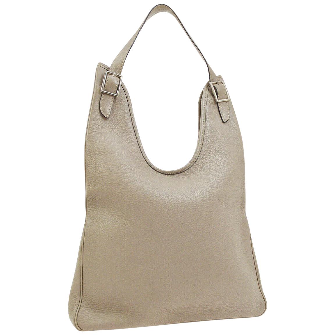 Hermes Gray Leather Silver Buckle Large Hobo Carryall Shoulder Bag 