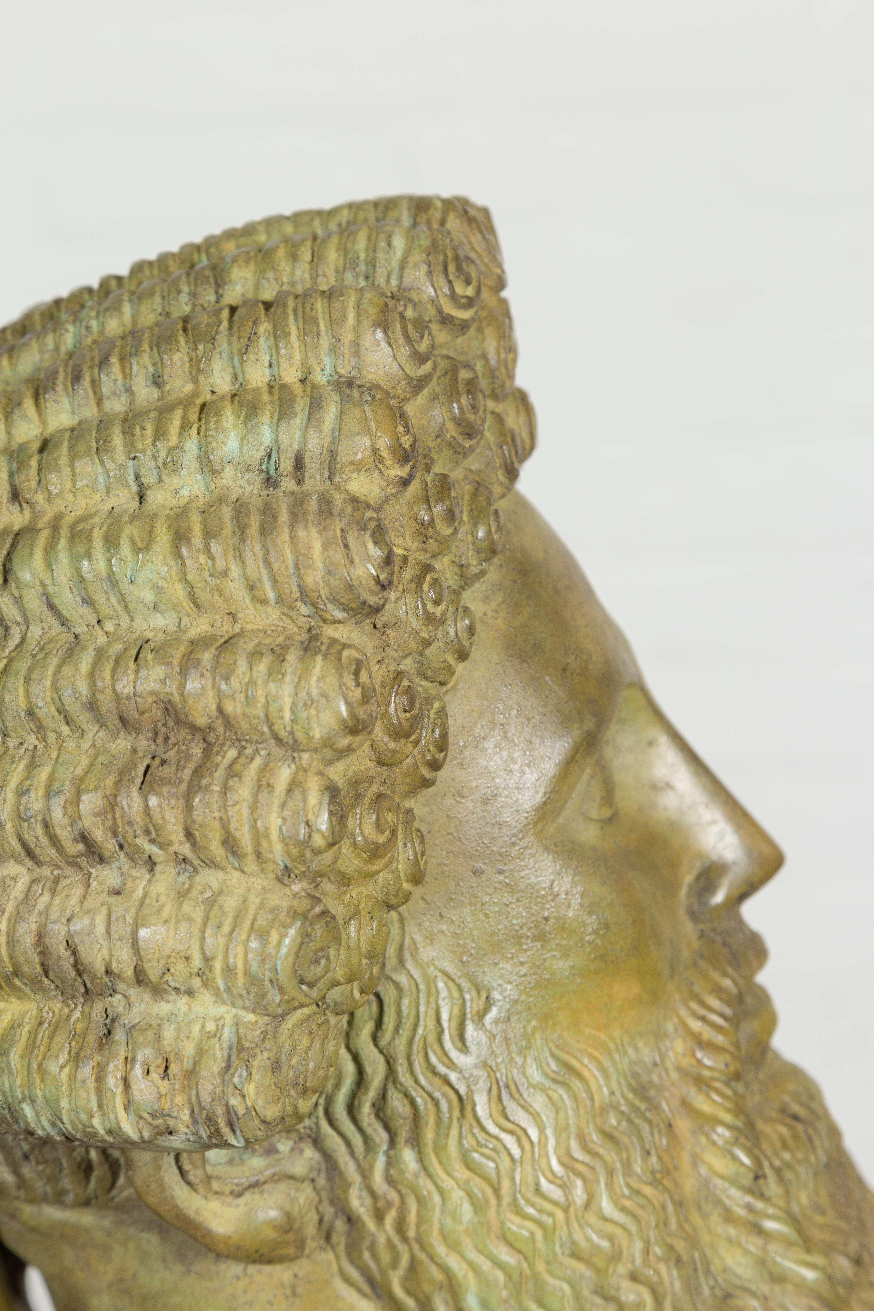 Hermes, Greek God Bronze Sculpture with Verde Patina on Custom Base For Sale 9